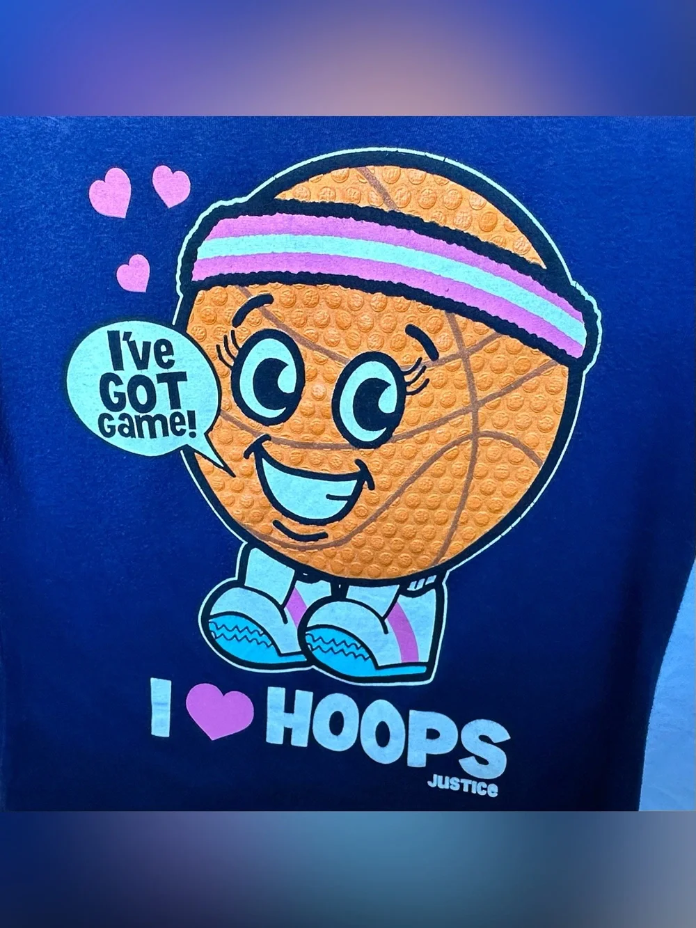 Justice Girls T-Shirt Basketball Hoops I’ve Got Game Blue Short Sleeve Cotton 10